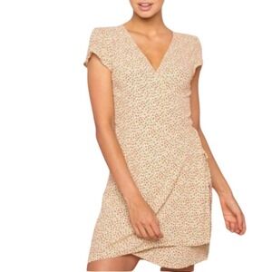 Brandy Melville Robbie Ditzy Floral Print Mini Wrap Dress Cream Coquette Cottage